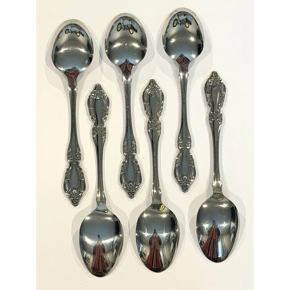 6 Oneida Raphael Stainless Soup Spoons Tablespoons Distinction Deluxe Flatware